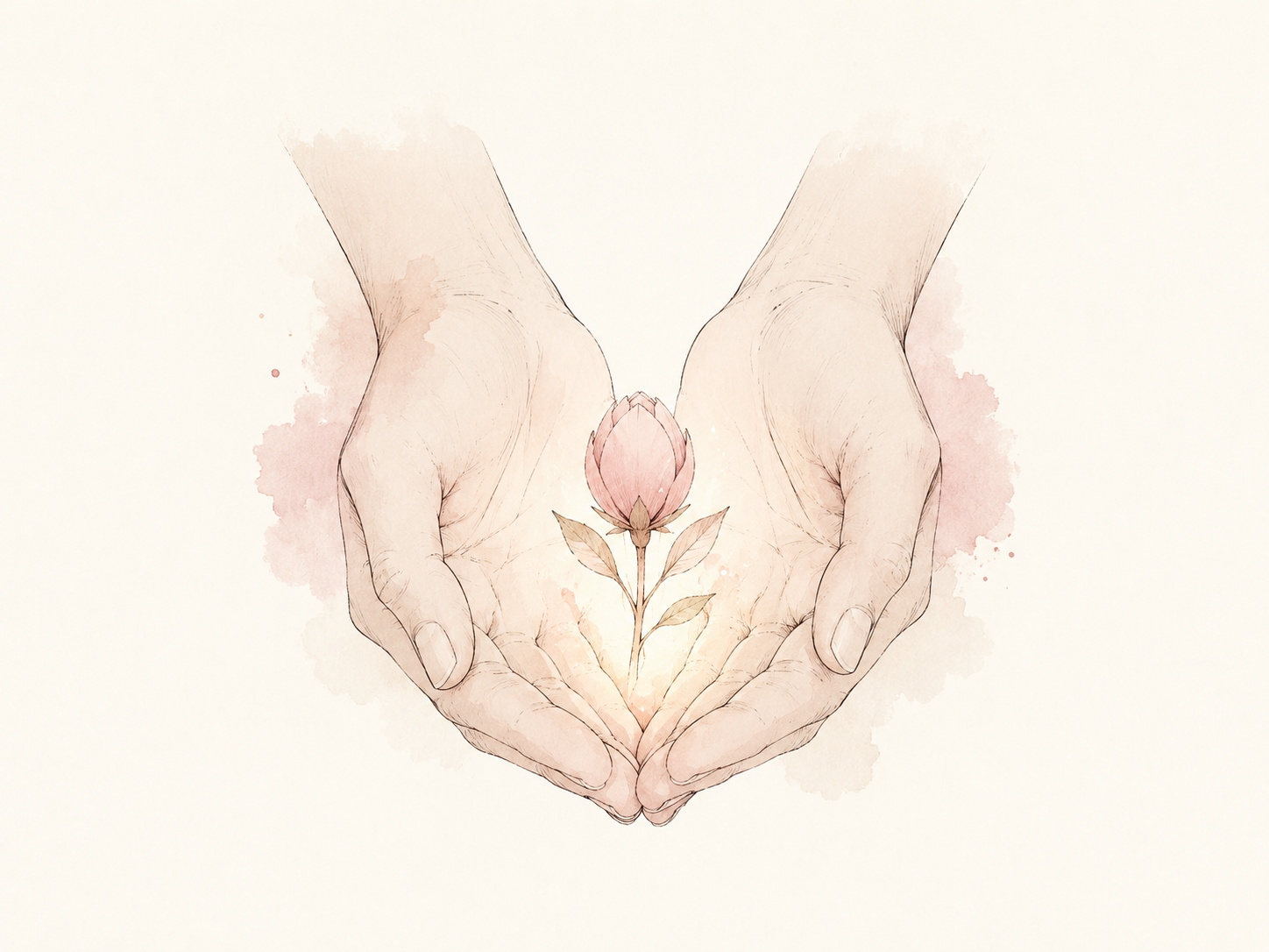 両手で一輪の花をそっと包むイラスト